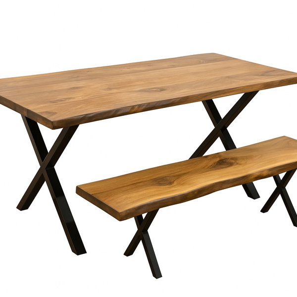 wooden dining table with bench