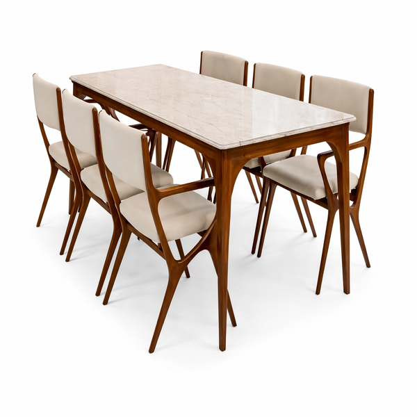 6 seater wooden dining table & chairs