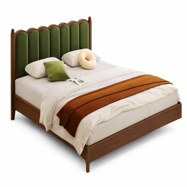 Classic wooden bed with green headboard