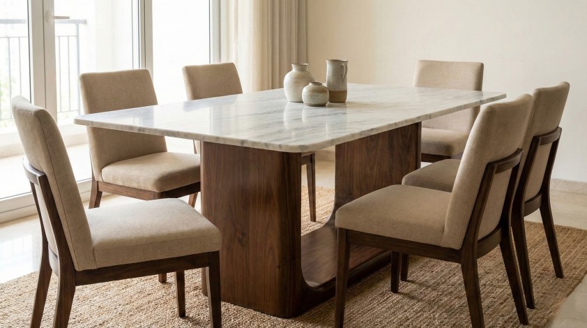 6 seater Italian marble dining table designs