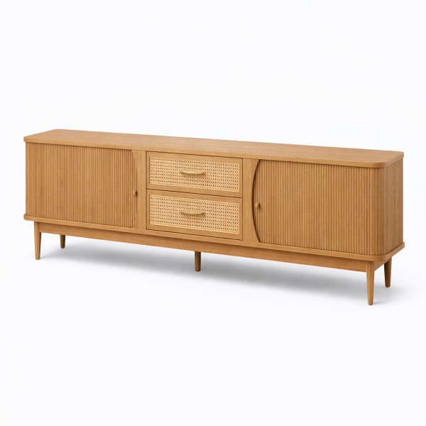 Mid-century modern light oak media console