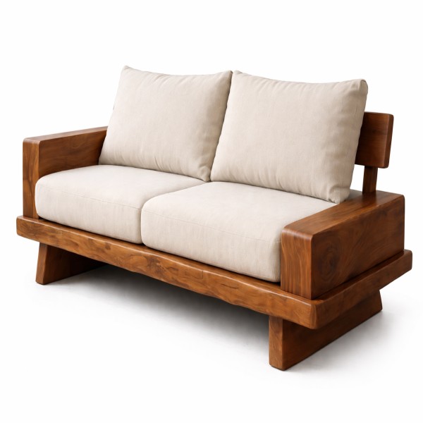 Mid-century modern walnut wood sofa