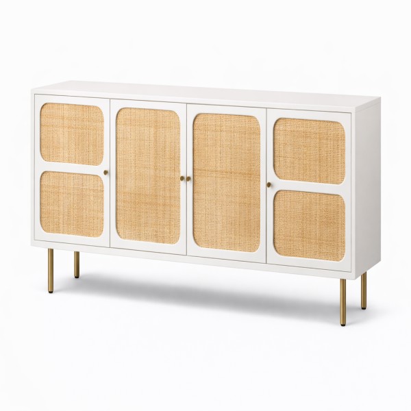 Mid-century modern white sideboard with cane panels