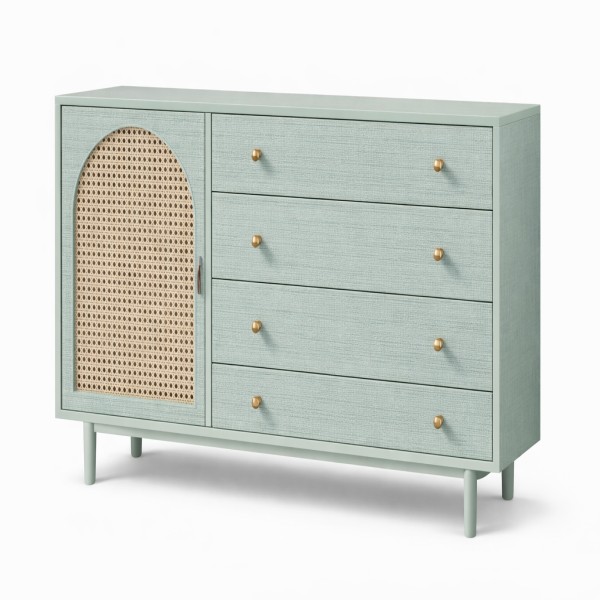 Mint blue-green dresser with cane accents