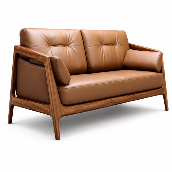 wooden leather sofa