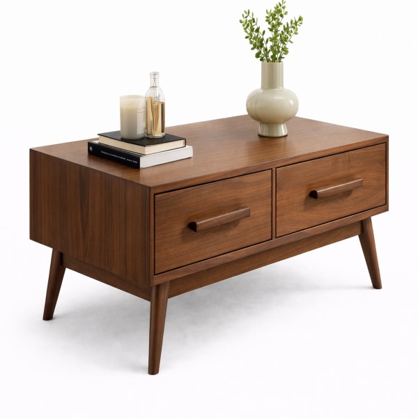 Mid-century modern coffee table with decor