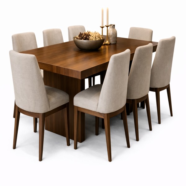 Modern walnut dining set with decor